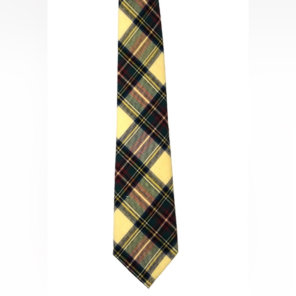 Lands' End Yellow Tartan Plaid Tie with Green, Red and Navy Vintage Made in USA